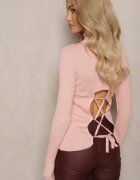 miss poem Maletă Cambrată Roz Deschis din Tricot Reiat cu Viscoză cu Legătură și Decupaj la Spate Voretta