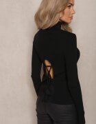 miss poem Maleta neagră mulată din tricot striat cu viscoză cu legătură și decupaj la spate Voretta
