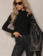 miss poem Maleta neagră mulată din tricot striat cu viscoză cu legătură și decupaj la spate Voretta