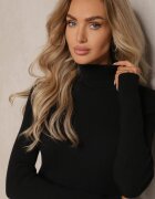 miss poem Maleta neagră mulată din tricot striat cu viscoză cu legătură și decupaj la spate Voretta