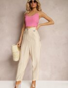 miss poem Pantaloni Bej Tip High Waist Decorați Cu Zirconii Sajara