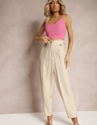miss poem Pantaloni Bej Tip High Waist Decorați Cu Zirconii Sajara