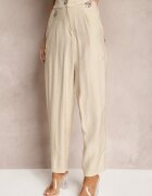 miss poem Pantaloni Bej Tip High Waist Decorați Cu Zirconii Sajara