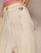 miss poem Pantaloni Bej Tip High Waist Decorați Cu Zirconii Sajara