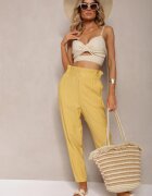 miss poem Pantaloni Clasici Galbeni cu Talie Elastică Paper Bag Targea