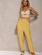 miss poem Pantaloni Clasici Galbeni cu Talie Elastică Paper Bag Targea