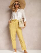 miss poem Pantaloni Clasici Galbeni cu Talie Elastică Paper Bag Targea