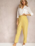 miss poem Pantaloni Clasici Galbeni cu Talie Elastică Paper Bag Targea