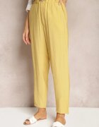 miss poem Pantaloni Clasici Galbeni cu Talie Elastică Paper Bag Targea