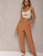 miss poem Pantaloni Clasici Maro cu Talie Elastică Paper Bag Targea