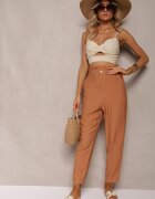miss poem Pantaloni Clasici Maro cu Talie Elastică Paper Bag Targea