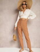 miss poem Pantaloni Clasici Maro cu Talie Elastică Paper Bag Targea