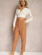 miss poem Pantaloni Clasici Maro cu Talie Elastică Paper Bag Targea