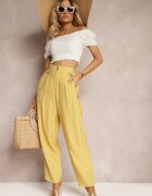 miss poem Pantaloni Galbeni talie înaltă decorați cu strasuri Sajara