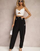 miss poem Pantaloni Negri Talie înaltă decorați cu Zirconii Sajara