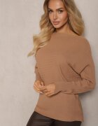 miss poem Pulover Bej cu Croială Clasică și Decolteu Barcă Valorvia