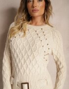miss poem Pulover Bej deschis cu Centură decorativă și Împletitură Vittella