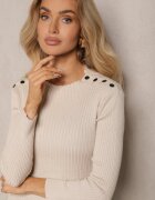 miss poem Pulover bej deschis din vâscoză din material reiat decorat cu capse Beroma