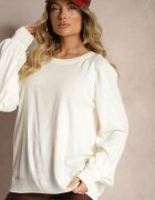 miss poem Pulover bej deschis Oversize Decorat cu Borduri Largi Anittia
