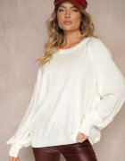 miss poem Pulover bej deschis Oversize Decorat cu Borduri Largi Anittia