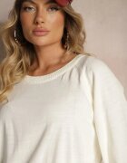 miss poem Pulover bej deschis Oversize Decorat cu Borduri Largi Anittia