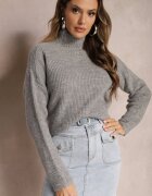 miss poem Pulover cu guler înalt Gri din Tricot Elastică Cuzze