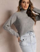 miss poem Pulover cu guler înalt Gri din Tricot Elastică Cuzze