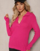 miss poem Pulover Fucsia cu decolteu în V și guler Benioza