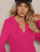 miss poem Pulover Fucsia cu decolteu în V și guler Benioza