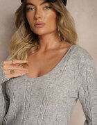 miss poem Pulover Gri cu Relief Decorativ și Decolteu Triunghiular Attenora