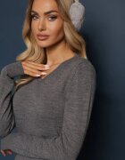 miss poem Pulover Gri închis în Stil Clasic cu Decolteu în V Feliriel