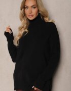 miss poem Pulover Negru Asimetric cu croială clasică cu mânecă lungă Serattia