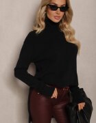 miss poem Pulover Negru Asimetric cu croială clasică cu mânecă lungă Serattia