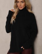 miss poem Pulover Negru Asimetric cu croială clasică cu mânecă lungă Serattia