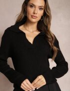 miss poem Pulover Negru cu decolteu în V și guler Benioza