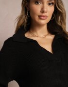 miss poem Pulover Negru cu decolteu în V și guler Benioza