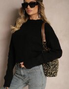 miss poem Pulover Negru cu Decolteu la Spate cu Împletitură Ornamentală Torleana