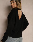 miss poem Pulover Negru cu Decolteu la Spate cu Împletitură Ornamentală Torleana
