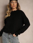 miss poem Pulover Negru cu Decolteu la Spate cu Împletitură Ornamentală Torleana