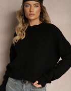 miss poem Pulover Negru cu Decolteu la Spate cu Împletitură Ornamentală Torleana