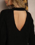 miss poem Pulover Negru cu Decolteu la Spate cu Împletitură Ornamentală Torleana