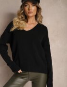 miss poem Pulover Negru cu Decolteu Triunghiular Vititana