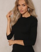 miss poem Pulover Negru din Viscoză din Material Reiat Decorat cu Capse Beroma