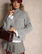 miss poem Pulover pe gât Clasic Gri cu textură striată Etteira