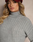 miss poem Pulover pe gât Clasic Gri cu textură striată Etteira