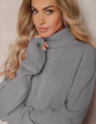 miss poem Pulover pe gât Gri închis Lejer de croială clasică cu nervuri la manșete și tiv Basum