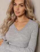miss poem Pulover Reiat Gri cu Decolteu în V Deriary