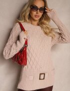 miss poem Pulover Roz deschis cu împletitură delicată cu cataramă decorativă și curea în partea de jos Rievea