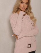 miss poem Pulover roz pal cu cordon decorativ și împletitură Vittella