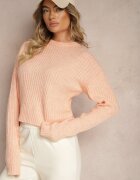 miss poem Pulover Roz pal cu nervuri cu croi clasic tip cutie Omeita